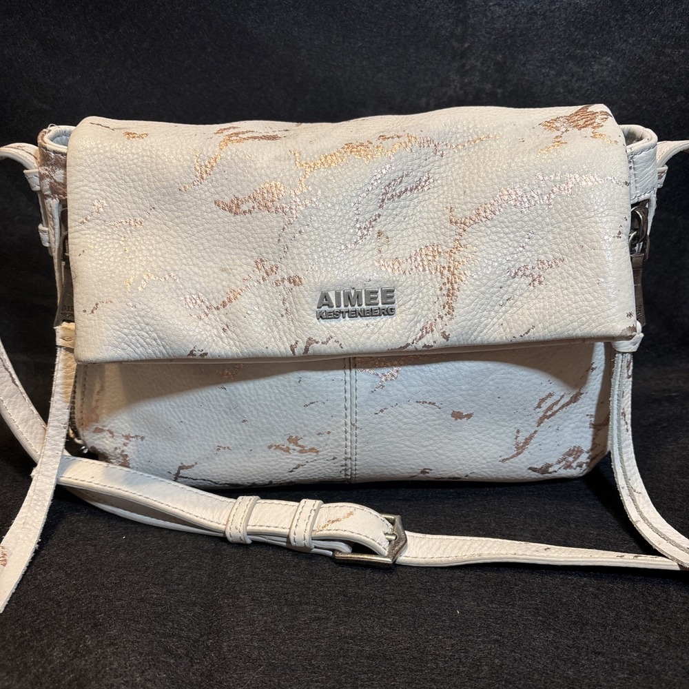 Aimee Kestenberg Womens Leather Gray Bali Double Entry‎ Crossbody Purse Travel